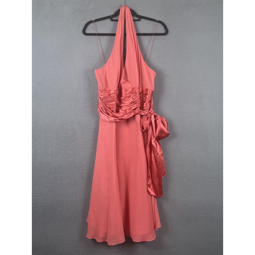 Maggy London Dress Womens 16 Pink Fit & Flare Knee Length Halter Ruched Bow